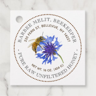 Étiquettes Cadeau Description du miel Balise d'abeille à fleurs bleu