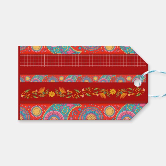 Étiquettes-cadeau Desi Wedding Style Deep Red Design (Devant (Horizontal))