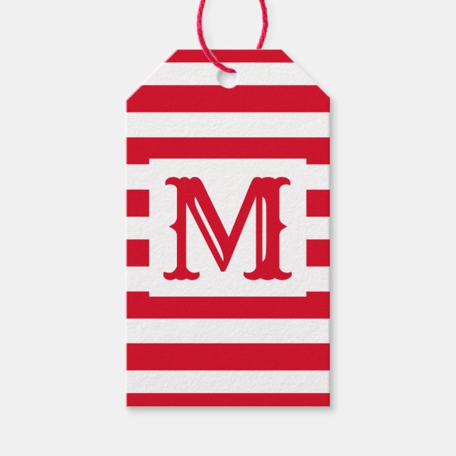 Étiquettes-cadeau Design à rayures rouge et blanc mignon (Devant)