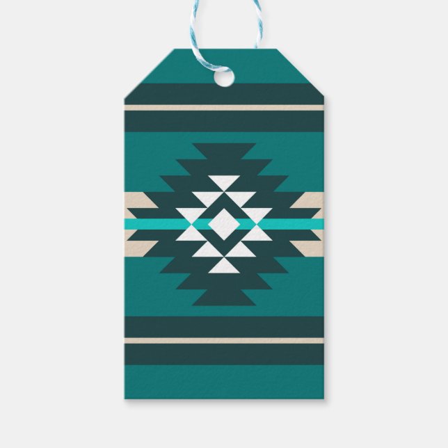Étiquettes-cadeau Design aztèque en couleur turquoise (Devant)