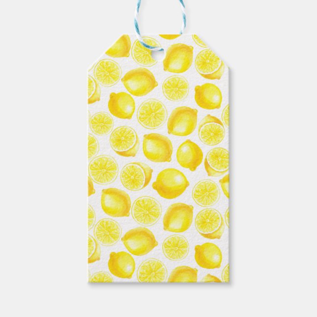 Étiquettes-cadeau Design citrons aquarelle (Devant)