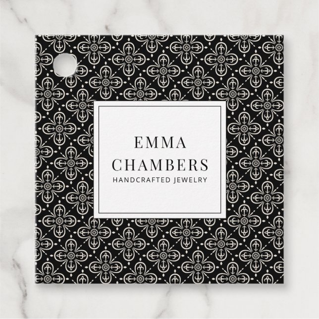 Étiquettes Cadeau Design de bijoux noir blanc Motif Motif Prix (Devant)