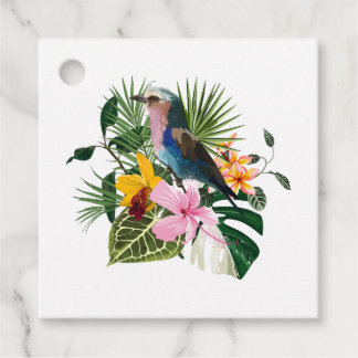 Étiquettes Cadeau Design été avec oiseaux et fleurs.