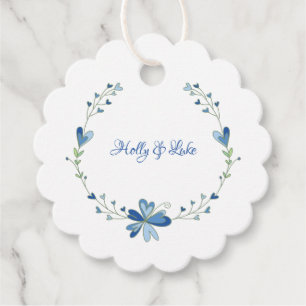 Étiquettes Cadeau Design floral with Hearts in Blue for Events
