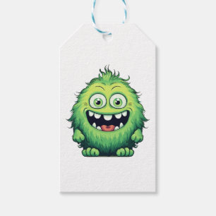 Étiquettes-cadeau Dessin animé de monstre vert mignon souriant