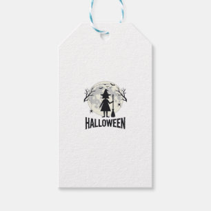 Étiquettes-cadeau Dessin de gravure vintage de sorcière de Halloween