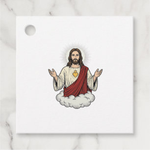 Étiquettes Cadeau Dessin de gravure vintage dévotionnel du Sacré-Cœu
