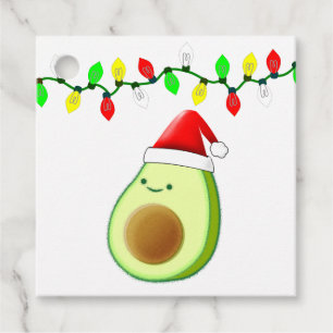 Étiquettes Cadeau Dessin de joli avocat avec chapeau de Père Noël et