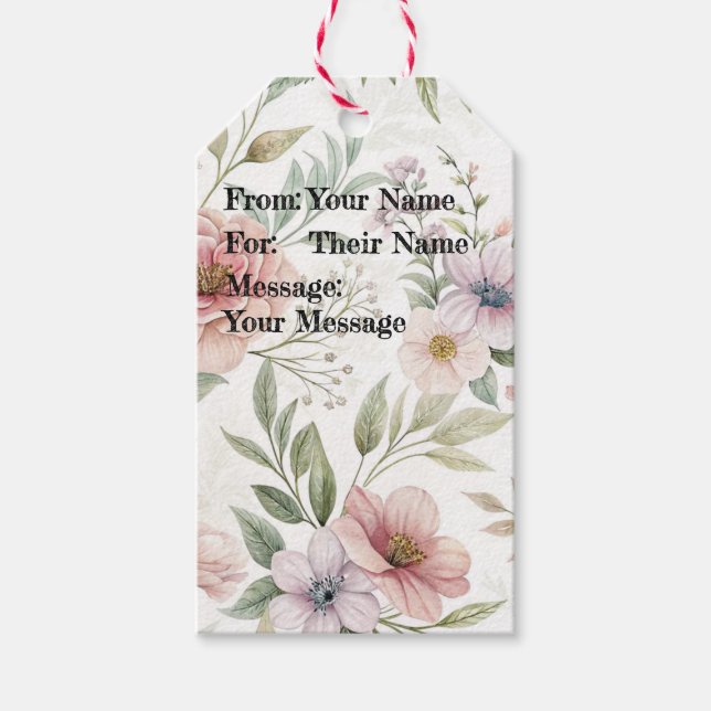 Étiquettes-cadeau Dessin de motif de fleurs Message personnalisé pas (Devant)
