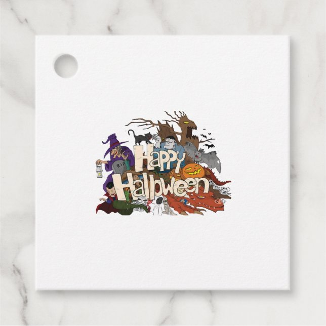 Étiquettes Cadeau dessin d'halloween pour invitations happy hallowee (Devant)