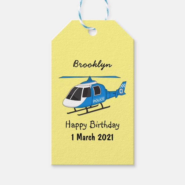 Étiquettes-cadeau Dessin d'hélicoptère du service de police mignon (Devant)