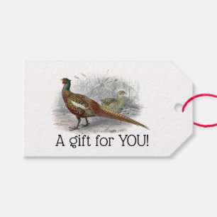 Étiquettes-cadeau Dessin d'oiseau de gibier Faisan Vintage #2