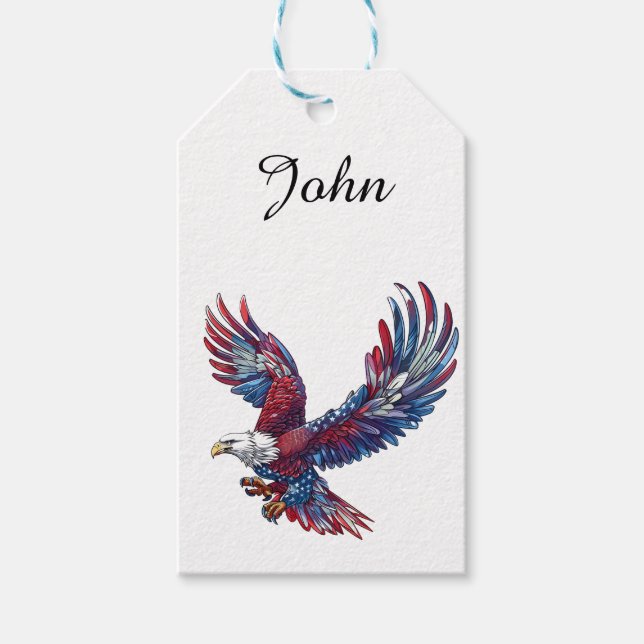 Étiquettes-cadeau Dessin d'un aigle, concept 4 juillet (Devant)