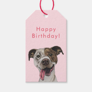 Étiquettes-cadeau Dessin Joyeux Pit Bull Dog   Joyeux anniversaire