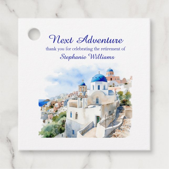 Étiquettes Cadeau Destination Grèce île Partie de retraite (Devant)