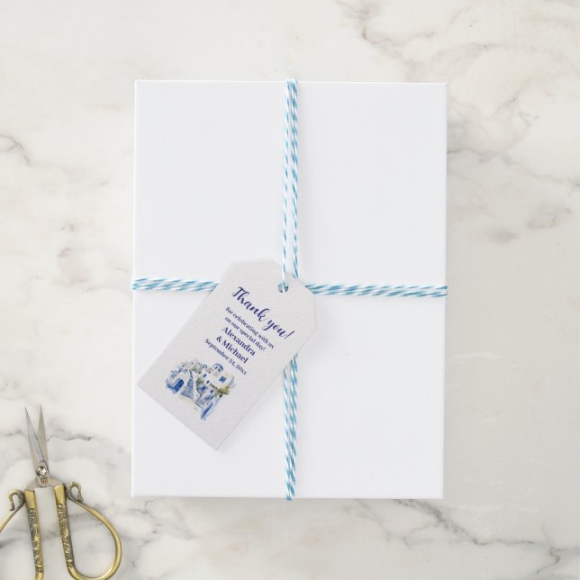 Étiquettes-cadeau Destination Grèce Mariage Santorin (Avec de laficelle)