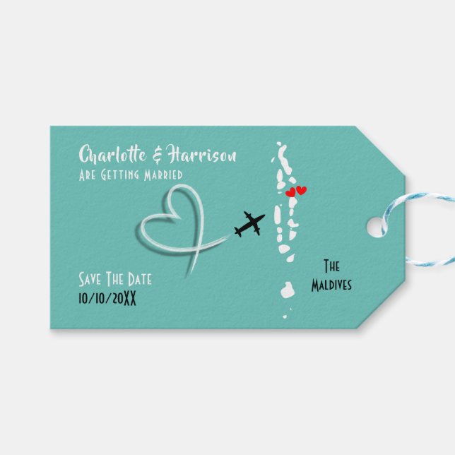 Étiquettes-cadeau Destination Mariage Maldives Enregistrer La Date (Devant (Horizontal))