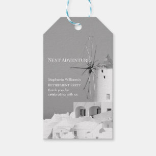 Étiquettes-cadeau Destination Retraite Partie Grec Blanc Gray