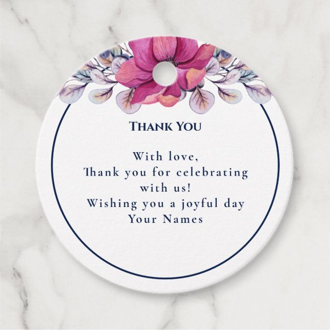 Étiquettes Cadeau Détails Fuchsia Pink Navy Enseigne QR Code RSVP (Devant)