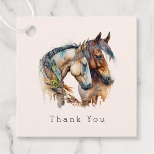 Étiquettes Cadeau Deux beaux chevaux Western Boho Merci