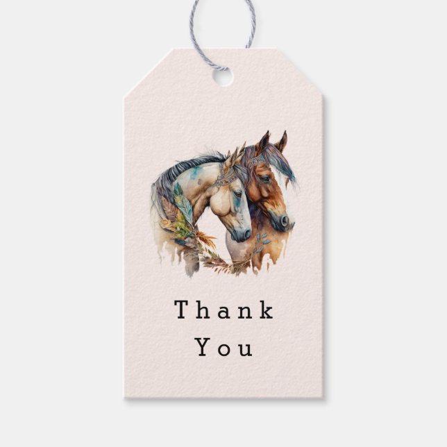 Étiquettes-cadeau Deux beaux chevaux Western Boho Merci (Devant)
