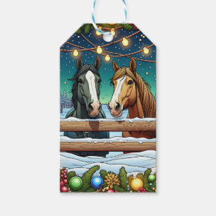 Étiquettes-cadeau Deux chevaux de dessin animé festifs dans le style