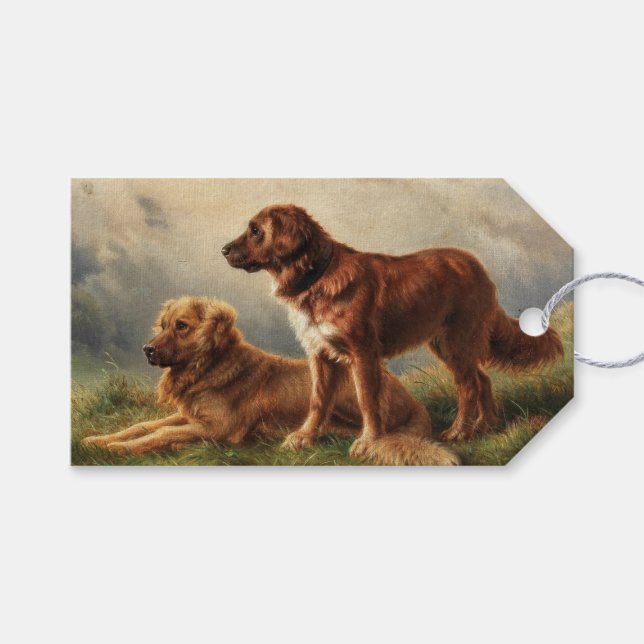 Étiquettes-cadeau Deux chiens vigilants (Devant (Horizontal))