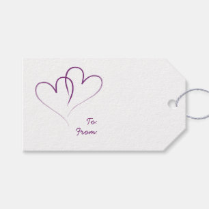 Étiquettes-cadeau Deux Coeurs blancs entrelacés - évêque violet