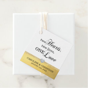 Étiquettes Cadeau Deux Coeurs Deux Vies Un Amour Blanc Mariage Or