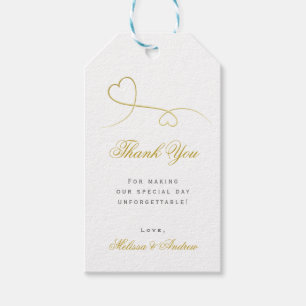 Étiquettes-cadeau Deux Coeurs Or Élégants   MERCI MARIAGE