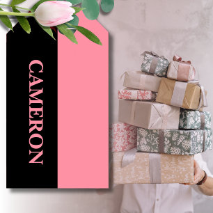 Étiquettes-cadeau Deux couleurs tendance Nom Rose noir et Saumon