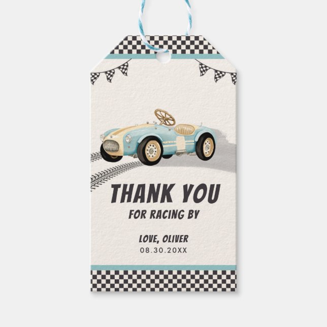 Étiquettes-cadeau Deux Fast Race Car Boy 2e fête d'anniversaire (Devant)