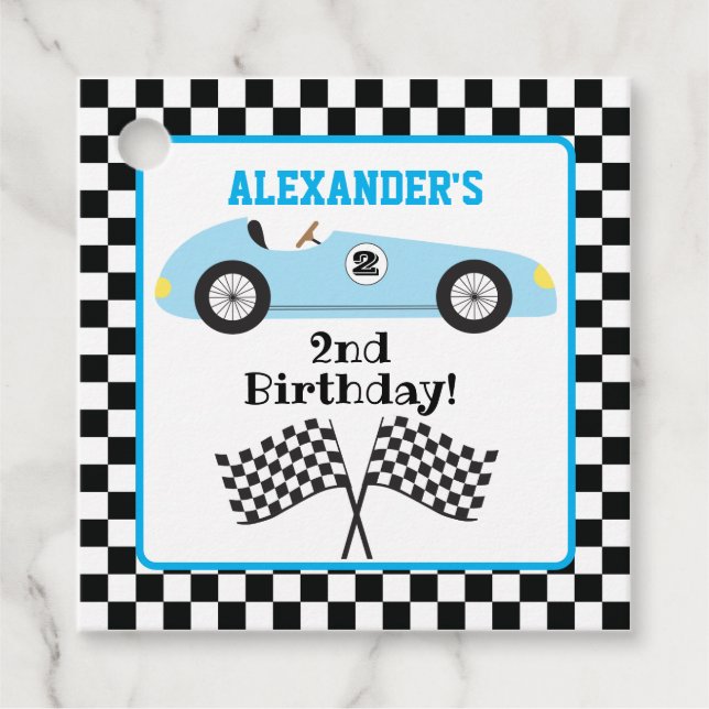 Étiquettes Cadeau Deux Fast Racecar Blue Racecar Boy Anniversaire (Devant)