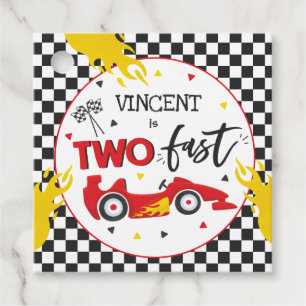 Étiquettes Cadeau Deux fête d'anniversaire rapide Red Race Car 2e an