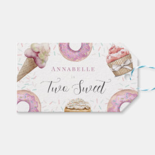 Étiquettes-cadeau Deux gâteaux sucrés et beignets fille 2e anniversa