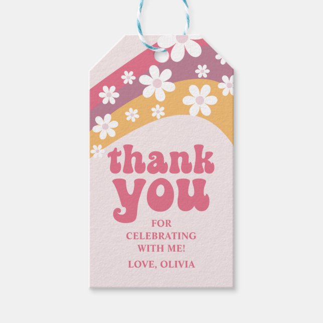 Étiquettes-cadeau Deux hippie Super Daisy Boho Rainbow Faveur (Devant)