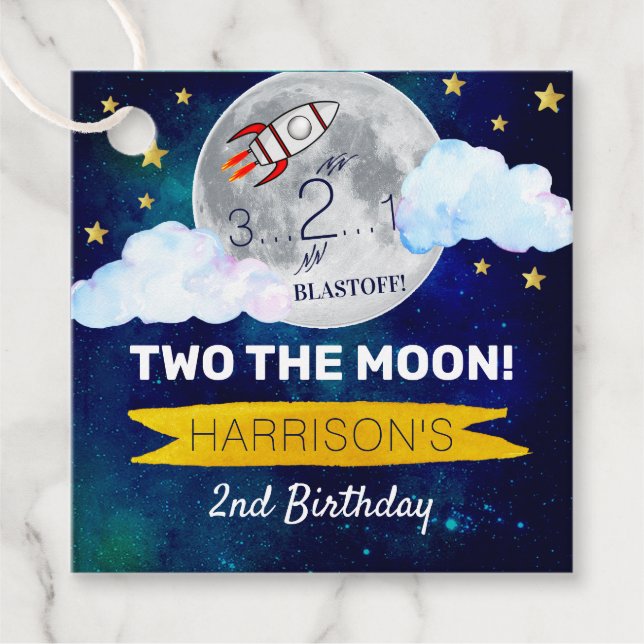 Étiquettes Cadeau Deux La Lune 2e Anniversaire (Devant)