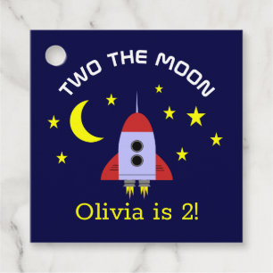Étiquettes Cadeau Deux La Lune 2e Anniversaire Rocket Ship Stars