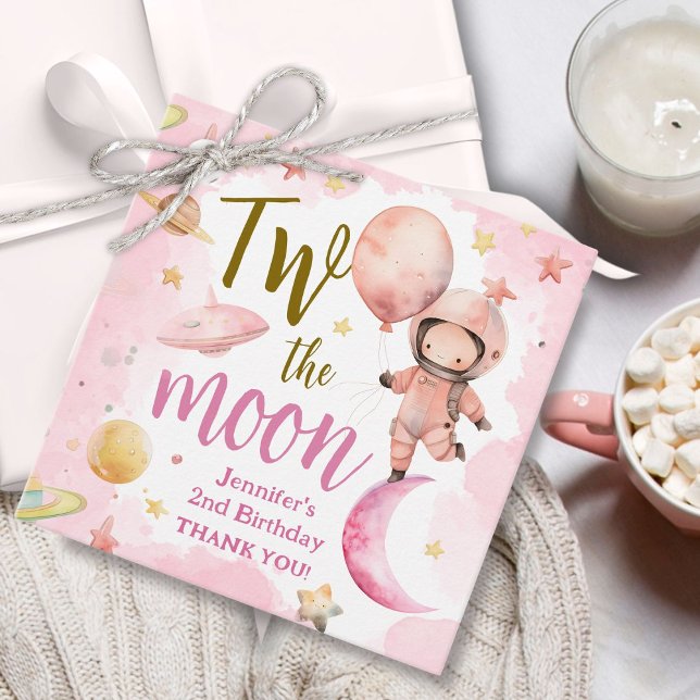 Étiquettes Cadeau Deux La Lune ! Girl Astronaut Space 2e anniversair (Créateur téléchargé)
