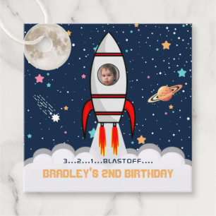 Étiquettes Cadeau Deux lune Rocket Ship 2e anniversaire Photo