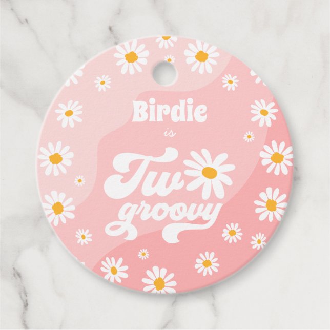 Étiquettes Cadeau Deux Super fête de 2ème anniversaire Retro Daisy P (Devant)