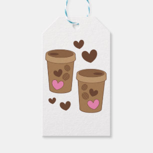 Étiquettes-cadeau deux tasses de café avec des coeurs d'amour