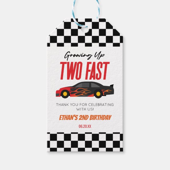 Étiquettes-cadeau Deux Voiture de Course Flamme Rouge Rapide 2ème Fê (Devant)