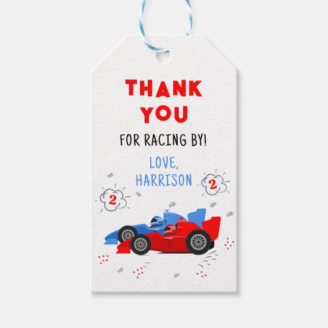 Étiquettes-cadeau Deux voitures de course de 2e anniversaire rapides (Devant)