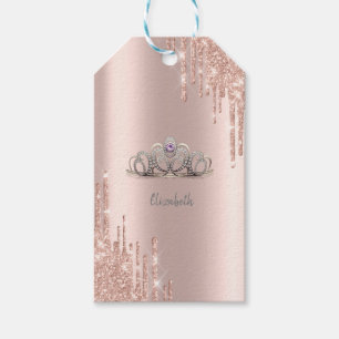 Étiquettes-cadeau Diadème Moderne Rose Gold avec Gouttes Brillantes 