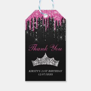 Étiquettes-cadeau Diadème scintillant rose noir chic Anniversaire