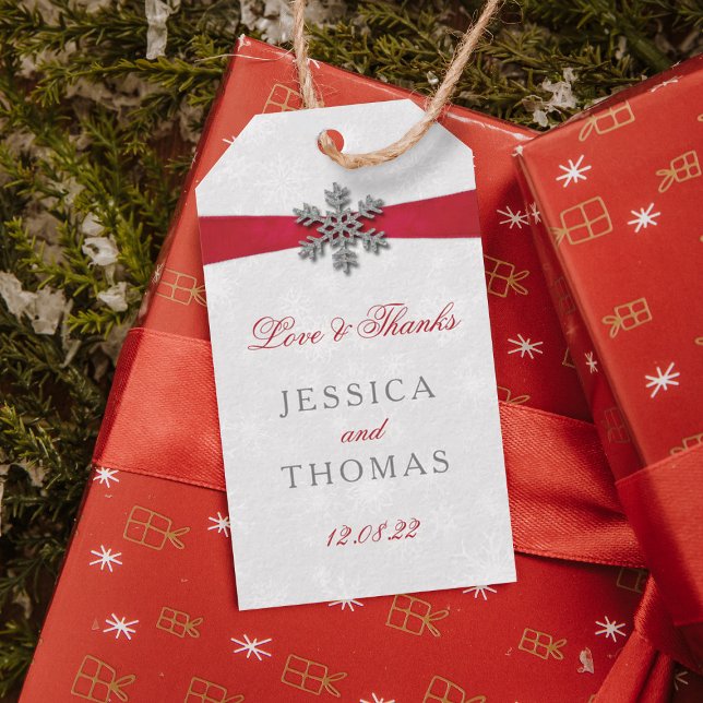 Étiquettes-cadeau Diamante Flocon de neige et Ruban rouge Mariage d' (Créateur téléchargé)