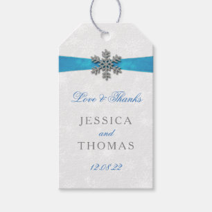Étiquettes-cadeau Diamante Snowflake & Blue Ribbon Mariage d'hiver