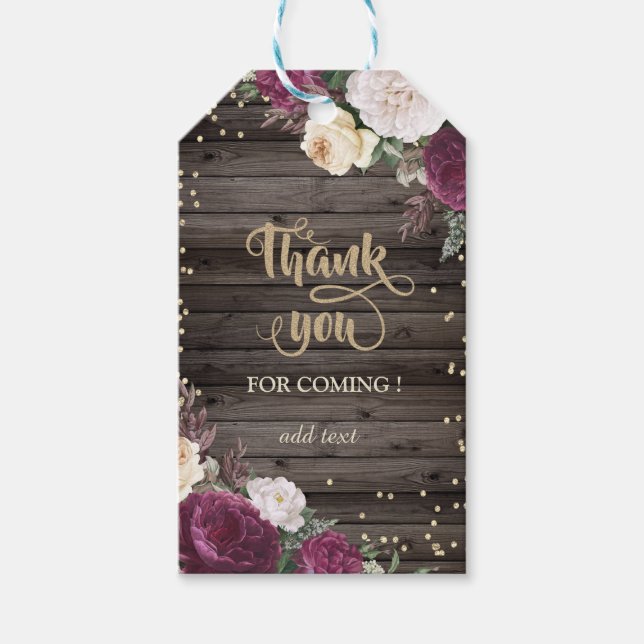 Étiquettes-cadeau Diamants d'or Fleurs Bourgogne Bois (Devant)