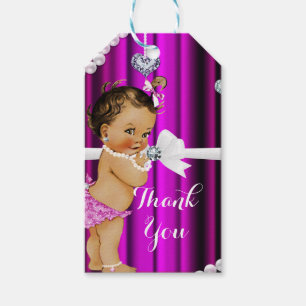 Étiquettes-cadeau Diamants et perles Baby shower Vintage rose chaud